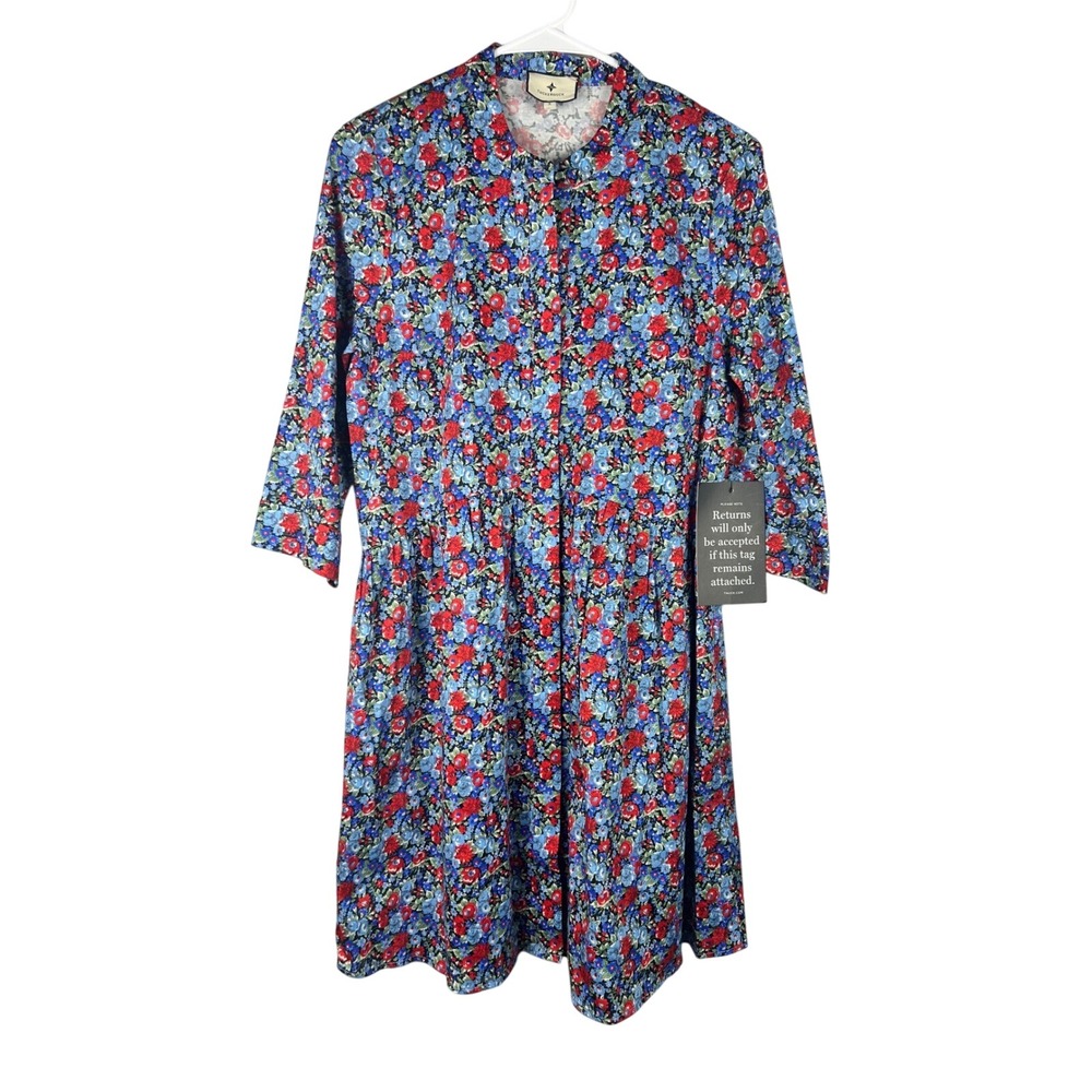 Tuckernuck Red Blue Floral Cotton Mini Royal Shirt Dress Size Small New